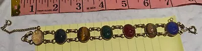 Vintage Multi-color Stone/glass Gold Scarab Tennis Bracelet About 7 Length • $3.25