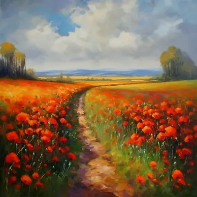 Red Poppy Fields Colourful Oil Art Luxury Canvas Wall Picture Print Colourful • £37.99