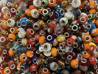 100 Murano Glass European Beads Spacers Charms Jewelry Making Assorted • $49.99