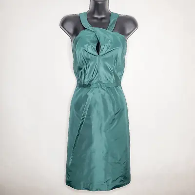 J Crew Emerald Green 100% Silk Taffeta Metallic Gracie Sheath Dress Size 6 • $64