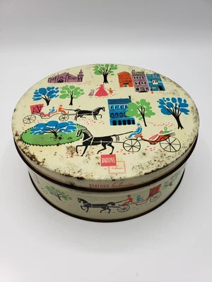 $15.49 • Buy Vintage 1959 Barton's Bonbonniere Candy MCM Printed Round Tin Container