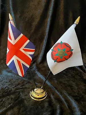 Lancashire Rose White & British Union Jack Friendship Desk Table 2 Flag Display • £8.95