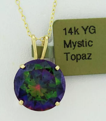 AAA  5.37 Cts LAB MYSTIC TOPAZ PENDANT 14k YELLOW GOLD * New With Tag * • $0.99