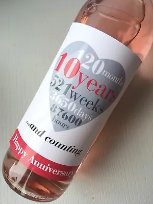 10th Wedding Anniversary10 Years Wine Champagne Bottle Label Gift For Couple • £3.09