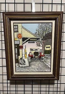 Vintage H.Hargrove Signed Giclée Oil Painting Classic Car Service Station Framed • $34.99