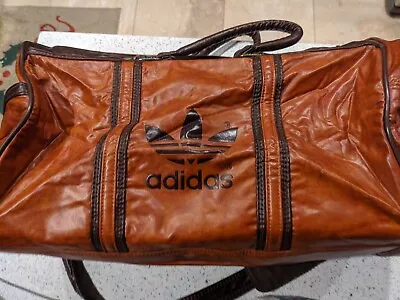 Vintage Adidas Duffle Bag Leather Brown Logo . Has Strap  • $200