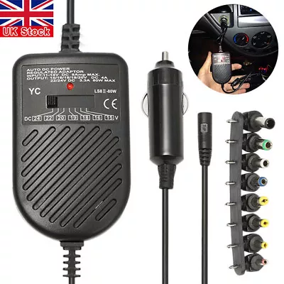 80W 12V DC Universal Car Charger Laptop Notebook Power Supply With 8 Adapters UK • £8.55