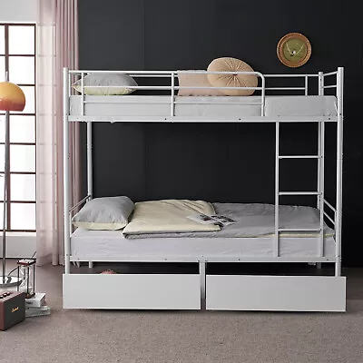 Twin Convertible Bunk Bed With 2 Storage Drawers White. • $244.99