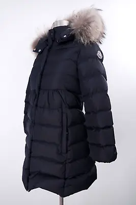 MONCLER Parka Coat Jacket With Real Fur Kids Girl Navy Sz 10 • $800
