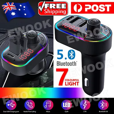 Bluetooth 5.0 Radio Car Wireless FM Transmitter Dual USB Charger MP3 Player • $13.95