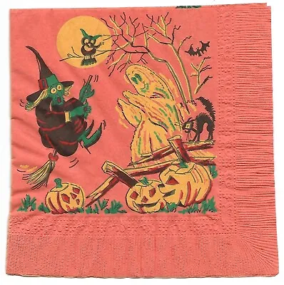 Vintage Beach Paper Halloween Napkin ~ Witch Ghost JOLs Owl Black Cat • $6
