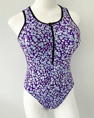 Matalan Purple Animal Print Zip Up Swimsuit UK 16 • £10.99