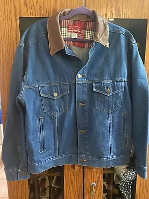 Vintage Marlboro Country Store Jacket Mens Large Trucker Leather Collar Denim • $19.99