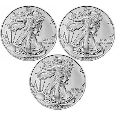 Lot Of 3 - 2024 American Silver Eagle $1 Coin 1 Oz .999 Fine Silver BU • $105.47