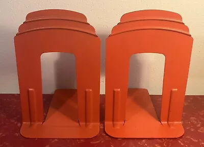 Vintage Mid Century Industrial Art Deco Library School Bookends Orange 9 X6  • $14.99