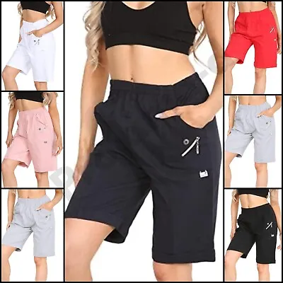 Women’s Plain Cherry Berry Summer Shorts Cotton Mix Ladies Pull On Shorts 10 -24 • £14.99