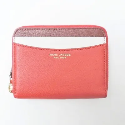 Auth MARC JACOBS Slim 84 S167L03FA22 Red White Bordeaux Leather - Coin Case • $84