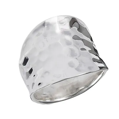 Concave Hammered Wide Fashion Large Ring New 925 Sterling Silver Band Sizes 5-10 • $18.49