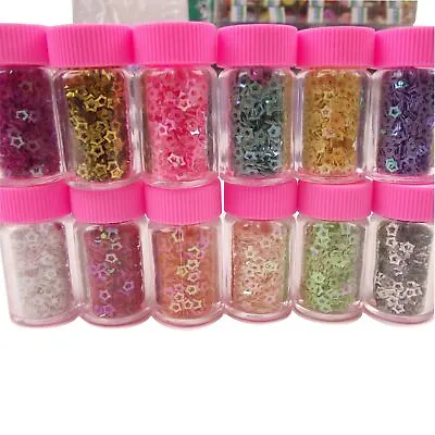 Multipack Of 12 Star Or Plain Glitter Bottles! Craft Nail Accessories • £4.49