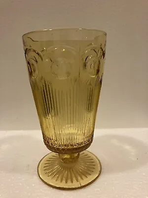Vintage US Glass Manhattan Gothic Amber Goblet Glass Footed Ribbed Stemmed • $12