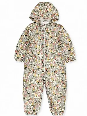 Kids Girls Bunny & Floral Print Puddlesuit With Fleece Lining • £18.99