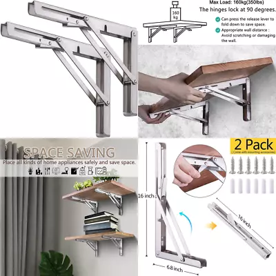 16 Inch Folding Shelf Brackets Heavy Duty Stainless Steel Collapsible Wall Mount • $21.32