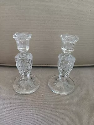 Vintage Pair American Brilliant Candlesticks Cut Lead Crystal Pinwheel Hobstar  • $18