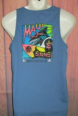 Mens Maui And Sons Shark Indigo Blue Tank Top T-shirt Size M • $19.90