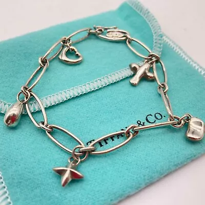 TIFFANY&Co. Sterling Silver 925 Elsa Peretti 5 Charm Bracelet Five 11.5g • $178