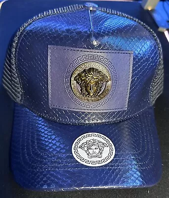 Versace All Blue Classic Medusa Character Emblem Trucker Mesh Back Hat! • $50