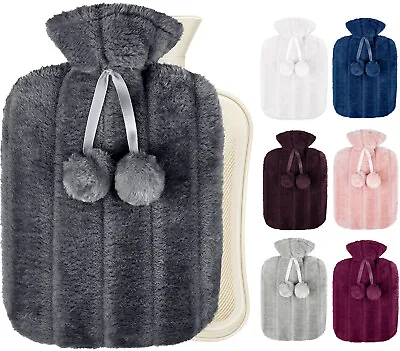 £8.95 • Buy Hot Water Bottle With Cover Luxury Soft Fluffy 2L High Quality Rubber Faux Fur