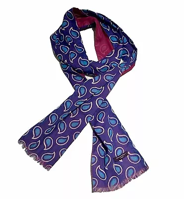 Seaward & Stearn Cotton Long Scarf Purple Blue Magenta Made In Italy 72” X 6” • $55