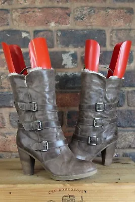 Tan Leather Mid Heel Mid Calf Boots Size 7.5 / 41 By Cara London Needs Heel Tips • £6