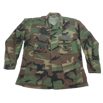 US AIR FORCE Camo Cargo Jacket Coat L Large Reg Woodland Combat Type 1 BDU • $29.95