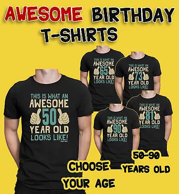 Mens 50th-90th BIRTHDAY T-Shirt Organic Awesome 50-90 Years Grandad Father Gift • £12.45