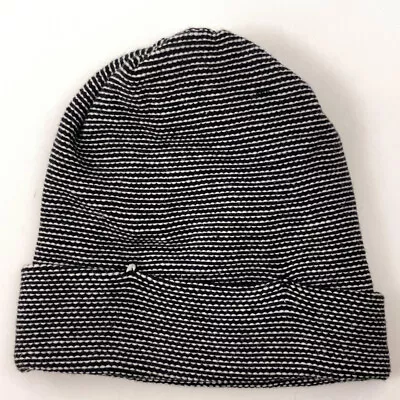 Black White Thin Stripe Cotton Winter Cuff Hat Size Small • $14.64