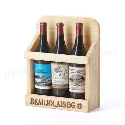 1:12 Miniature Wine Bottles W/ Wooden Rack Set Kitchen Drink Dollhouse Toy Decor • $6.09