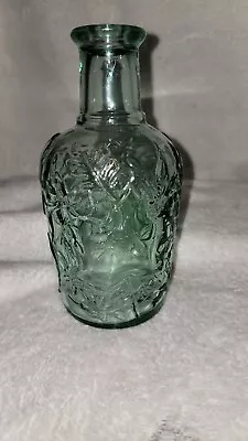 VINTAGE Libbey Of Canada Green Glass Maple Leaf Embossed Bottle Decanter • $15