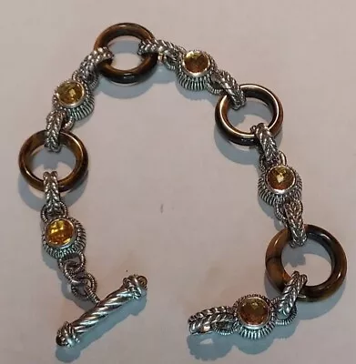 Ripka 925 Sterling Silver Tigers Eye & Citrine Cable Rope Toggle Bracelet - READ • $125