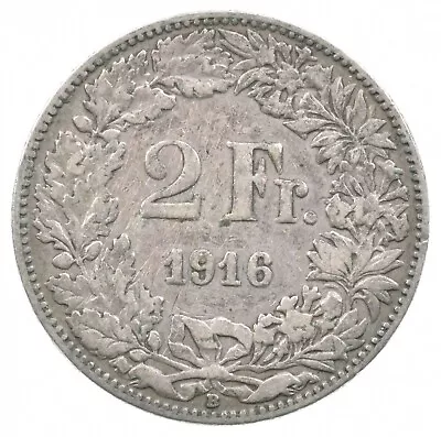 SILVER - WORLD Coin - 1916 Switzerland 2 Francs - World Silver Coin *476 • $2.25