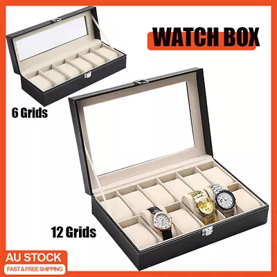 6/10/12 Grids Leather Watch Box Organizer Case Jewelry Display Storage Showcase • $18.90