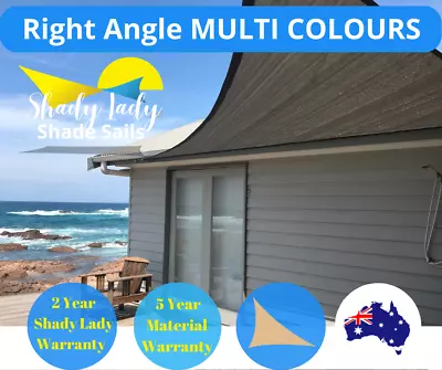 $99 • Buy Right Angle Triangle Shade Sails SAND BLACK GREY 95% UV 280GSM SUPER STRONG