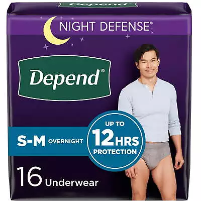 Depend Night Defense Adult Incontinence Underwear Men Overnight S/M Grey 16Ct • $18.79