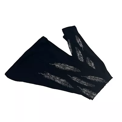 Vocal Apparel Womens Black Crystal Embellished Feather Leggings Sz L Jersey Soft • $32.50