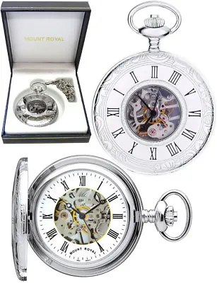 Mount Royal Half Hunter 17 Jewel Skeleton Pocket Watch CP With Free Engraving B7 • $118.11