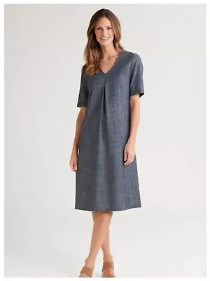 DAVID NIEPER Relaxed Woven Day Dress With Pockets Linen Mix Artisan Workwear 20 • £34.50