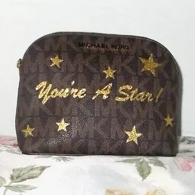 Michael Kors Sig Brown Saffiano Leather  You’re A Star   Cosmetic Bag EXCELLENT! • $62.50