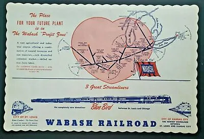 1955 Wabash Railroad Meal Placemat Blue Bird St. Louis - Chicago Dome Liner WS7D • $16.99