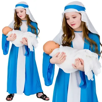 Girls Virgin Mary Fancy Dress Christmas Nativity Play Kids Childrens Costume New • £11.99