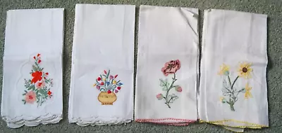 Group Of 8 Vintage Embroidered Napkins Linen Floral Tea Towels • $17.50